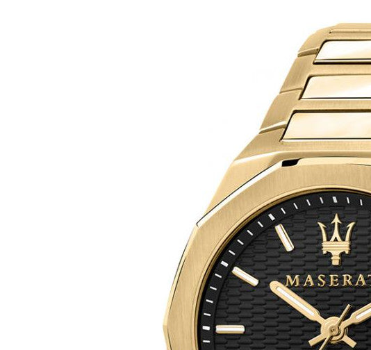 Maserati Stile Black Dial Gold Steel Strap Watch For Men - R8853142004
