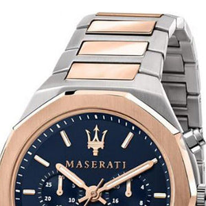  Shop Authentic Maserati Stile Chronograph Blue Dial Rose Gold Two Tone Strap Watch For Men - R8873642002 - Luxxuri