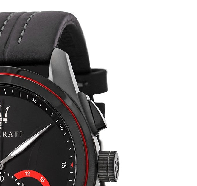  Shop Authentic Maserati Traguardo Chronograph Black Dial Black Leather Strap Watch for Men - R8871612023 - Luxxuri