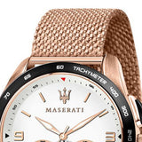  Shop Authentic Maserati Traguardo 45mm Chronograph Rose Gold Mesh Strap White Dial Watch For Men - R8873612011 - Luxxuri