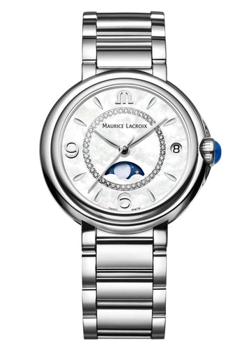  Shop Authentic Maurice Lacroix Fiaba Moonphase White Mother of Pearl Dial Silver Steel Strap Watch for Women - FA1084-SS002-170-1 - Luxxuri