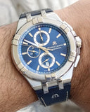  Shop Authentic Maurice Lacroix Aikon Chronograph Blue Dial Blue Leather Strap Watch For Men - AI1018-SS001-432-4 - Luxxuri