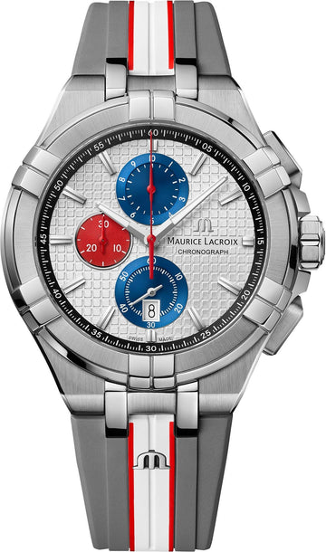  Shop Authentic Maurice Lacroix Aikon Chronograph Special Edition Mahindra Racing Silver Dial Grey Rubber Strap Watch for Men - AI1018-TT031-130-2 - Luxxuri
