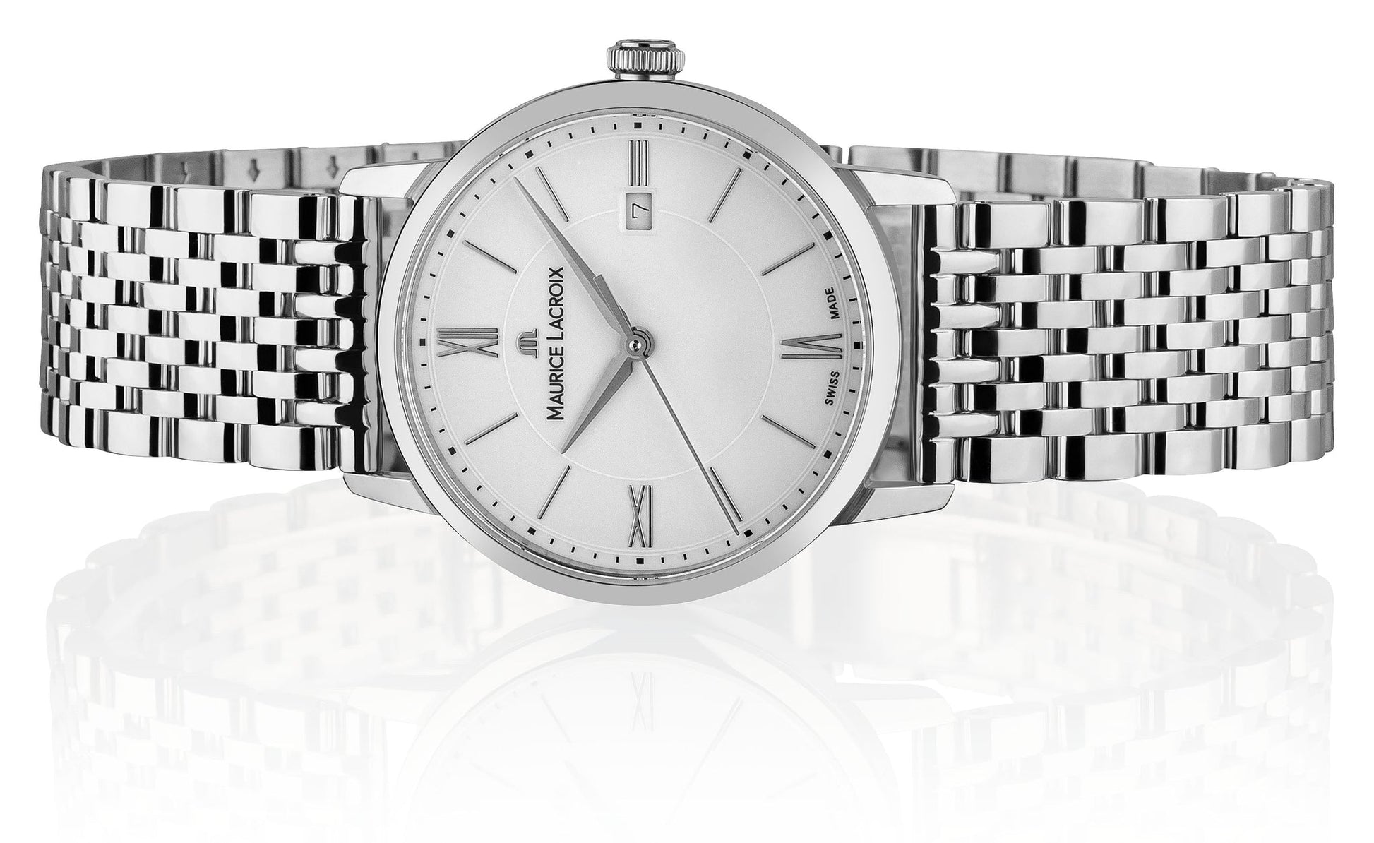  Shop Authentic Maurice Lacroix Eliros Date White Dial Silver Steel Strap Watch for Women - EL1094-SS002-150-1 - Luxxuri
