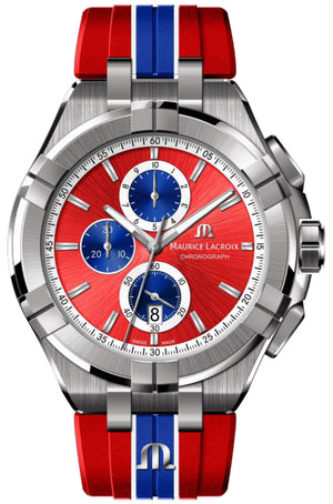 Shop Authentic Maurice Lacroix Aikon Beach Volley Vikings Limited Edition Red Dial Red Rubber Strap Watch for Men - AI1018-SS001-530-6 - Luxxuri