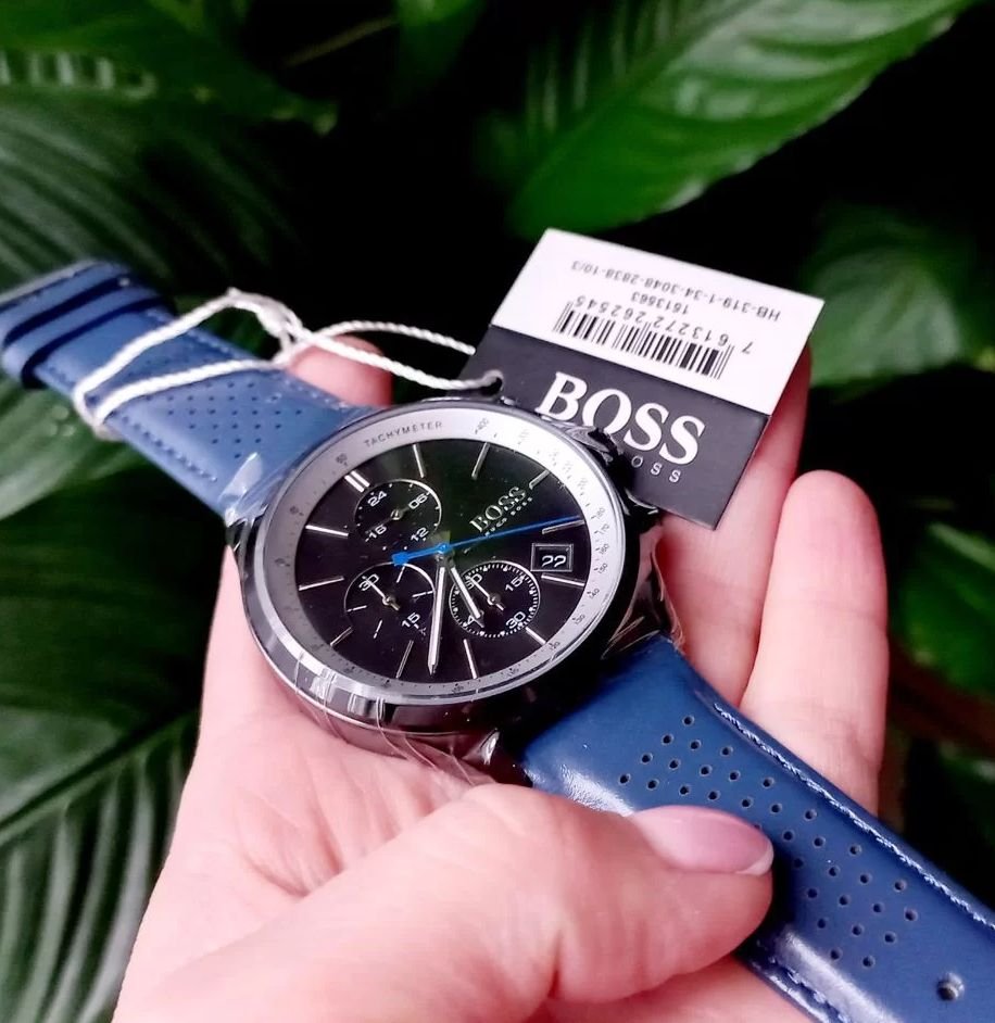  Shop Authentic Hugo Boss Grand Prix Chronograph Black Dial Blue Leather Strap Watch for Men - 1513563 - Luxxuri