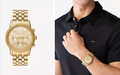  Shop Authentic Michael Kors Hutton Chronograph Gold Dial Gold Steel Strap Watch For Men - MK8953 - Luxxuri
