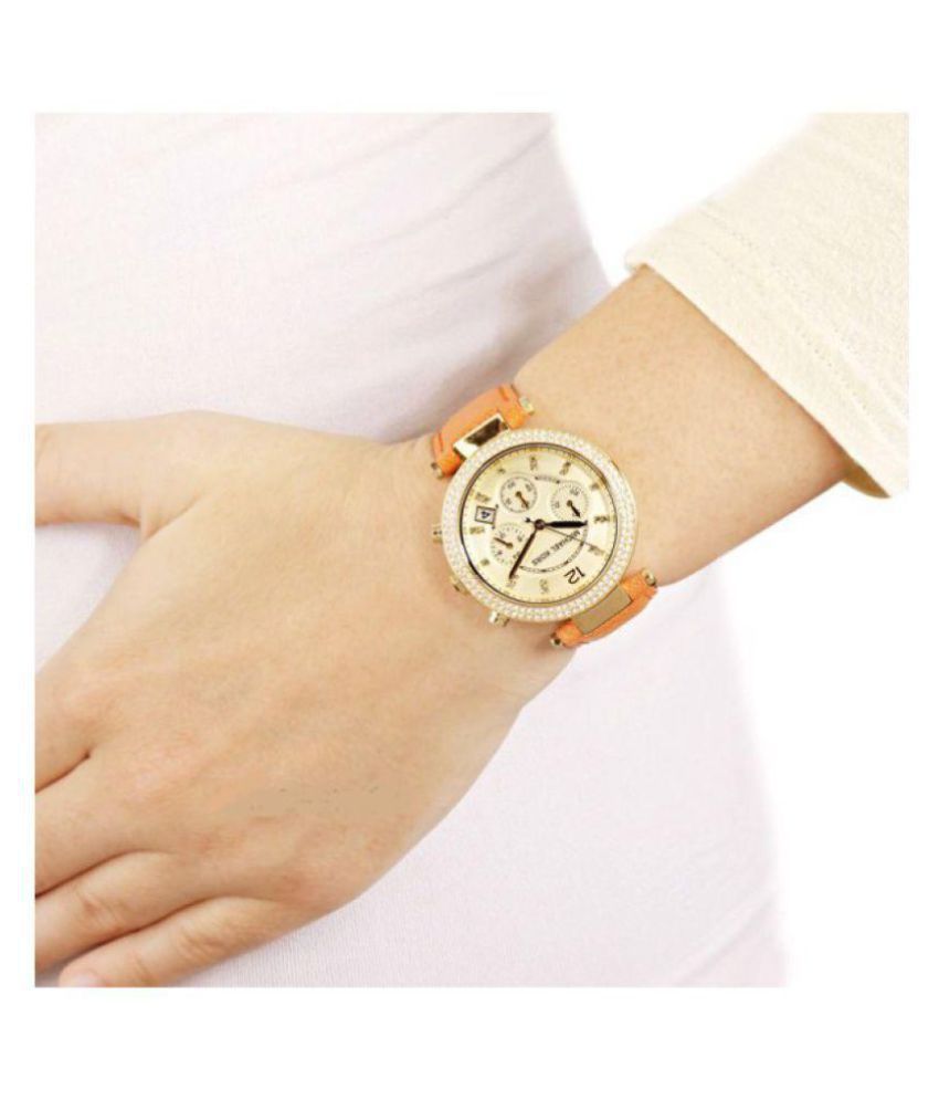  Shop Authentic Michael Kors Parker Champagne Dial Orange Leather Strap Watch for Women - MK2279 - Luxxuri