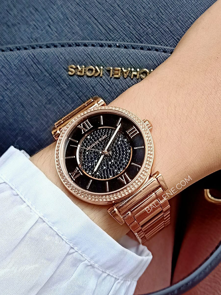  Shop Authentic Michael Kors Catlin Black Diamonds Dial Rose Gold Steel Strap Watch for Women - MK3356 - Luxxuri