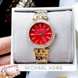  Shop Authentic Michael Kors Darci Quartz Mother of Pearl Red Dial Gold Steel Strap Watch For Women - MK3583 - Luxxuri