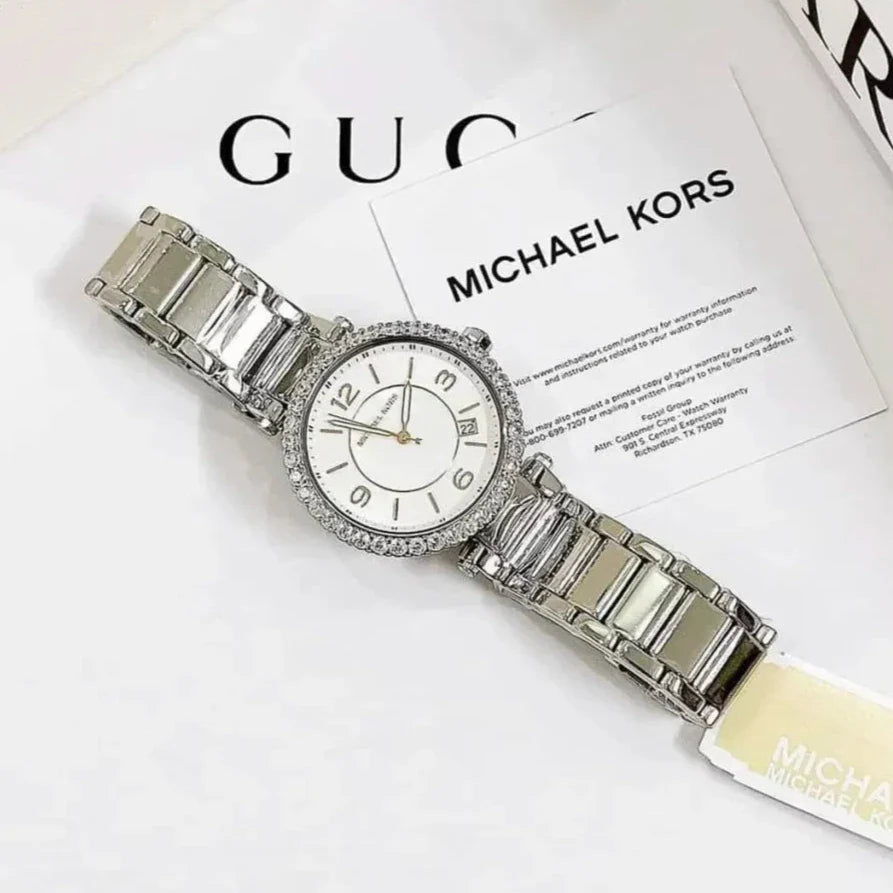  Shop Authentic Michael Kors Parker Three Hand Mother of Pearl White Dial Silver Steel Strap Watch For Women - MK4694 - Luxxuri