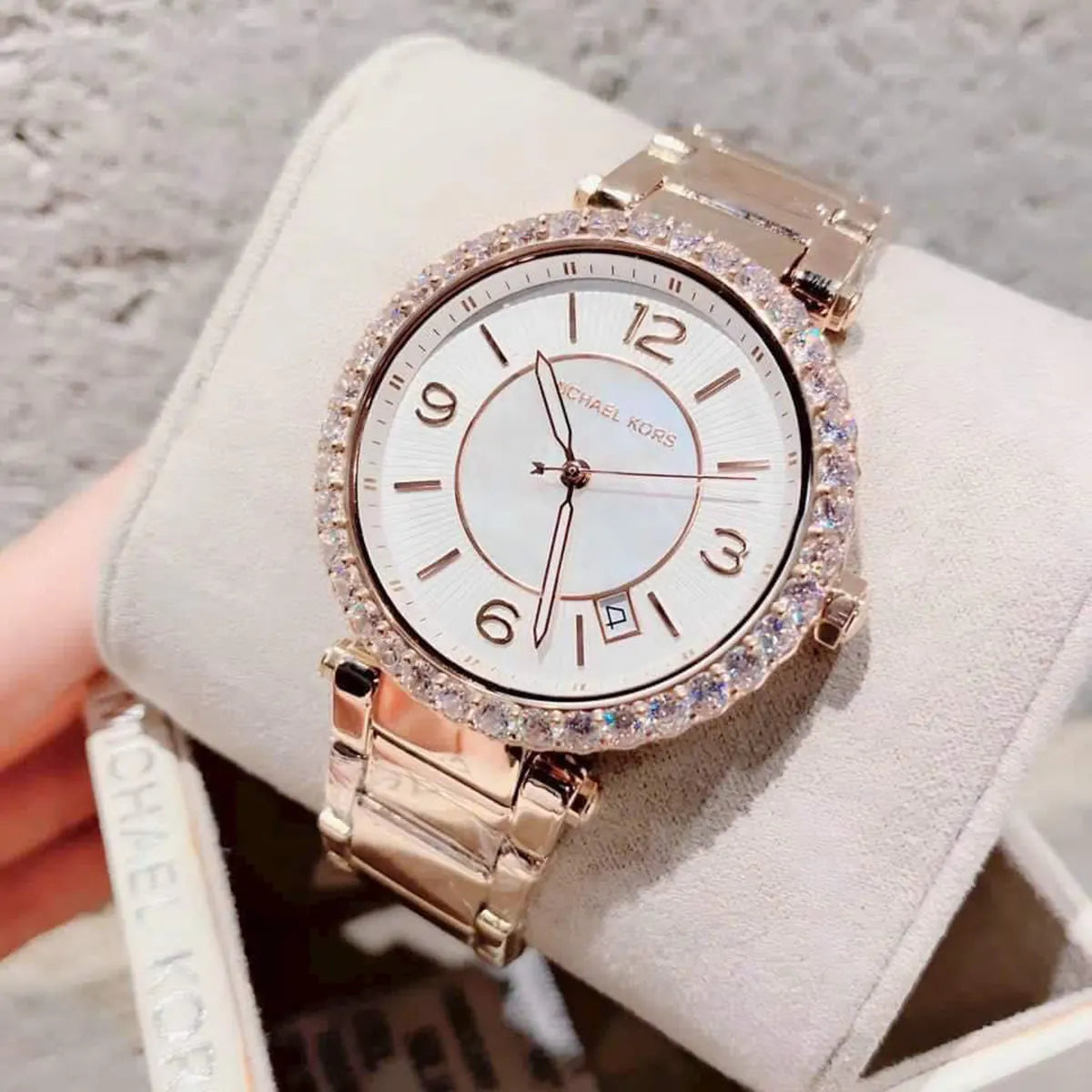  Shop Authentic Michael Kors Parker Three-Hand Mother of Pearl White Dial Rose Gold Steel Strap Watch For Women - MK4695 - Luxxuri