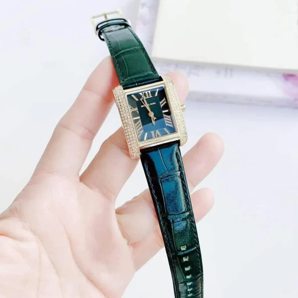 Shop Authentic Michael Kors Emery Quartz Diamonds Green Dial Green Leather Strap Watch For Women - MK4697 - Luxxuri