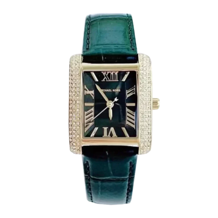 Michael Kors Emery Quartz Diamonds Green Dial Green Leather Strap Watch For Women - MK4697