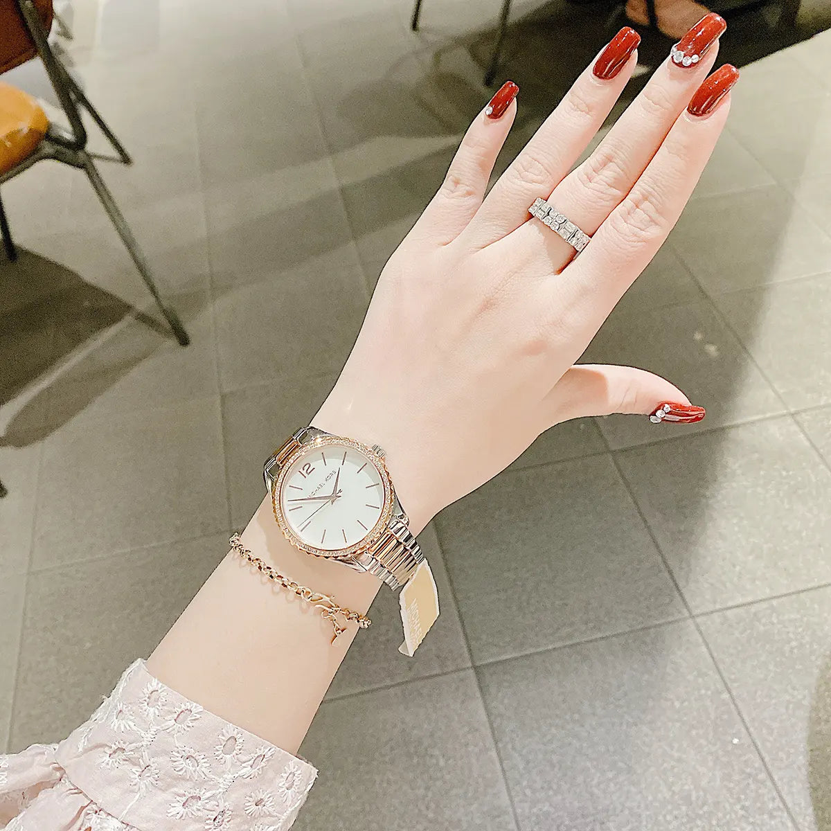  Shop Authentic Michael Kors Layton Three Hand Mother of Pearl White Dial Two Tone Steel Strap Watch For Women - MK6849 - Luxxuri