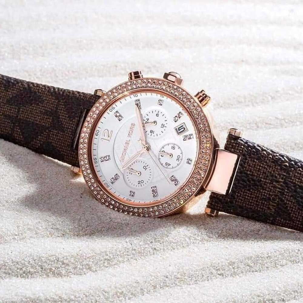  Shop Authentic Michael Kors Parker Chronograph White Dial Brown Leather Strap Watch For Women - MK6917 - Luxxuri