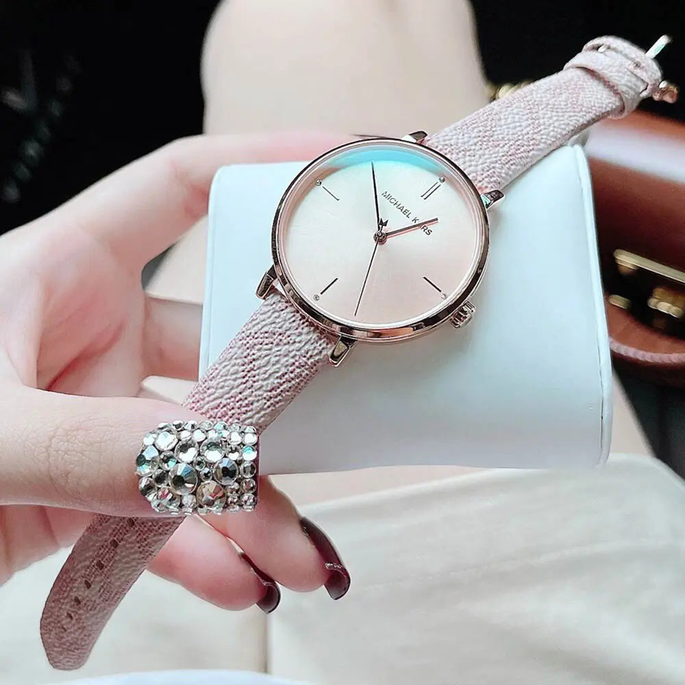  Shop Authentic Michael Kors Jayne Three Hand Rose Gold Dial Pink Leather Strap Watch For Women - MK7130 - Luxxuri