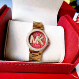  Shop Authentic Michael Kors Camille Analog Red Dial Gold Steel Strap Watch For Women - MK7196 - Luxxuri