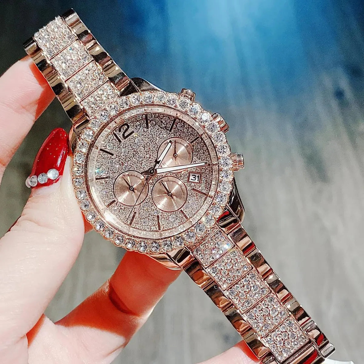  Shop Authentic Michael Kors Layton Chronograph Rose Gold Dial Rose Gold Steel Strap Watch For Women - MK7285 - Luxxuri