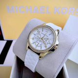  Shop Authentic Michael Kors Mini Pilot Quartz Silver Dial White Silicone Strap Watch For Women - MK7372 - Luxxuri
