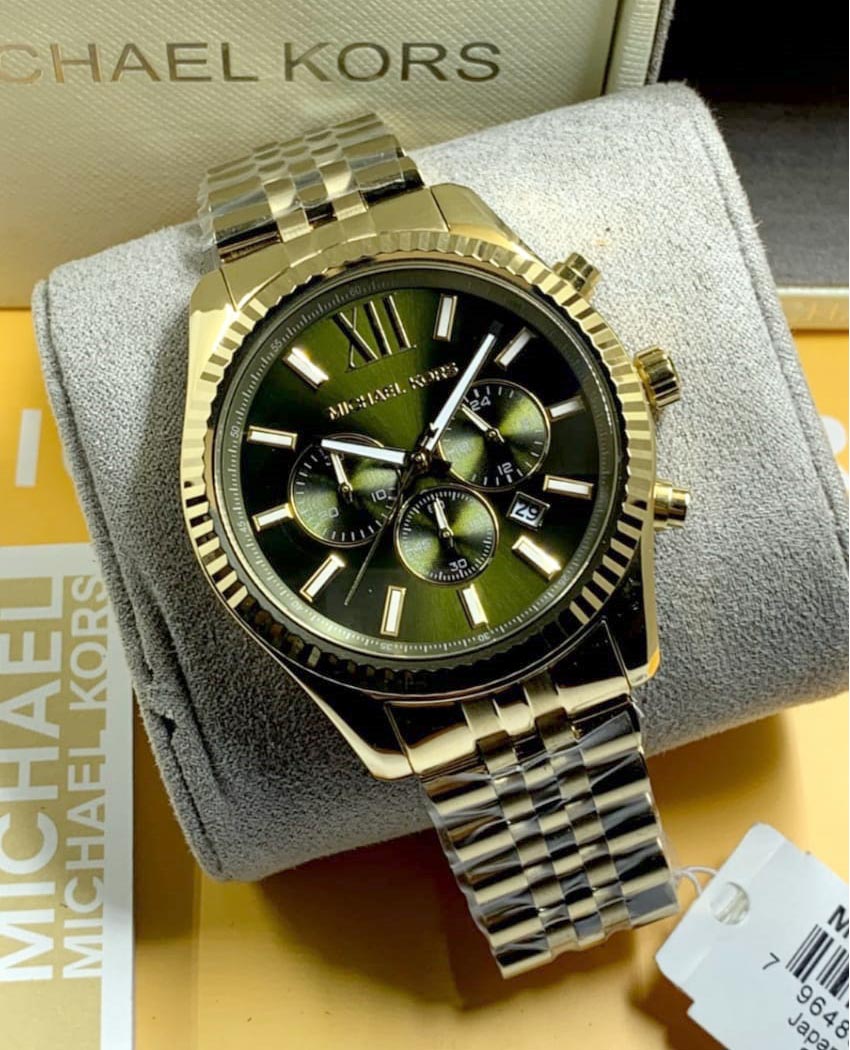  Shop Authentic Michael Kors Lexington Chronograph Green Dial Gold Steel Strap Watch for Men - MK8446 - Luxxuri