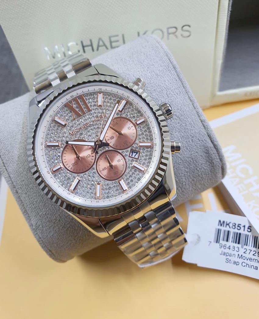  Shop Authentic Michael Kors Lexington Chronograph Silver Dial Silver Steel Strap Watch for Men - MK8515 - Luxxuri