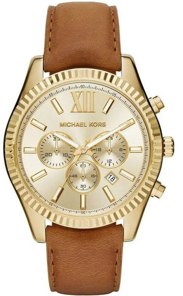  Shop Authentic Michael Kors Lexington Chronograph Gold Dial Brown Leather Strap Watch For Men - MK8447 - Luxxuri
