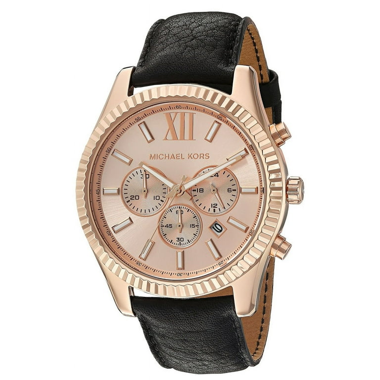  Shop Authentic Michael Kors Lexington Chronograph Rose Gold Dial Black Leather Strap Watch For Men - MK8516 - Luxxuri