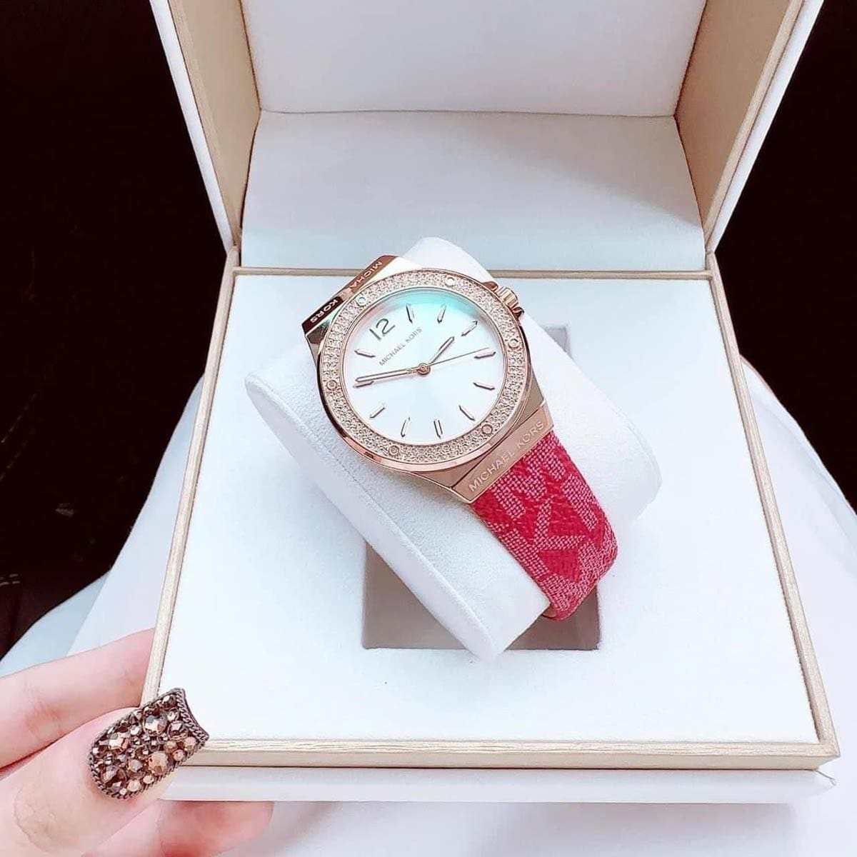  Shop Authentic Michael Kors Lennox Three Hand Silver Dial Red Leather Strap Watch For Women - MK7308 - Luxxuri