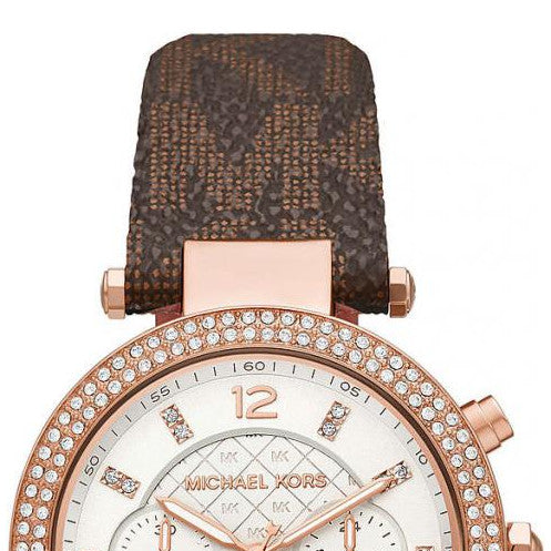  Shop Authentic Michael Kors Parker Chronograph White Dial Brown Leather Strap Watch For Women - MK6917 - Luxxuri