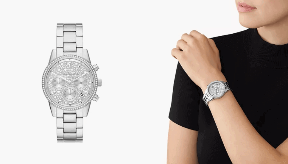  Shop Authentic Michael Kors Ritz Chronograph Crystals Silver Dial Silver Steel Strap Watch For Women - MK7301 - Luxxuri