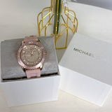  Shop Authentic Michael Kors Runway Three Hand Crystal Pave Dial Pink Rubber Strap Watch For Women - MK6854 - Luxxuri