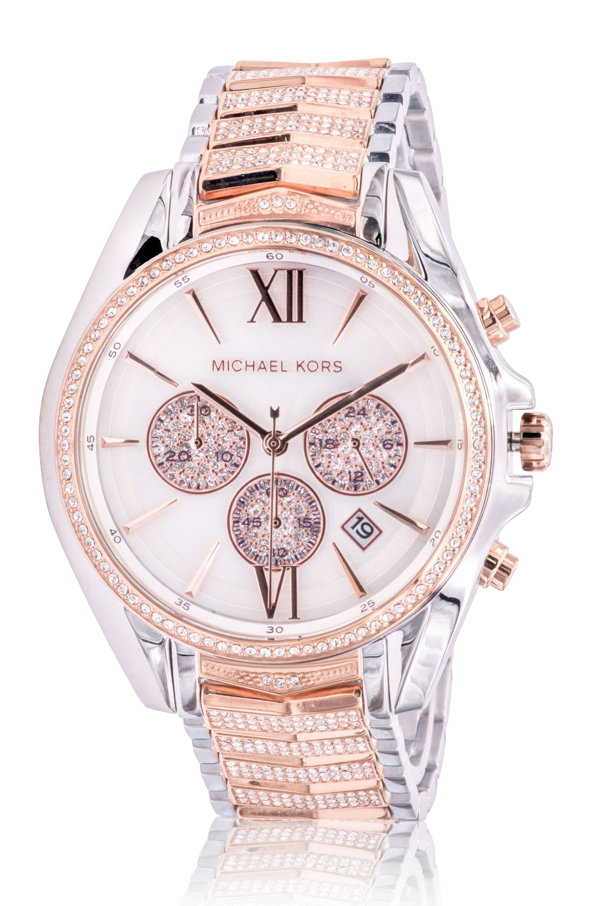  Shop Authentic Michael Kors Whitney Chronograph Silver Dial Two Tone Steel Strap Watch For Women - MK7225 - Luxxuri