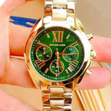  Shop Authentic Michael Kors Bradshaw Chronograph Green Dial Gold Steel Strap Watch For Women - MK7257 - Luxxuri
