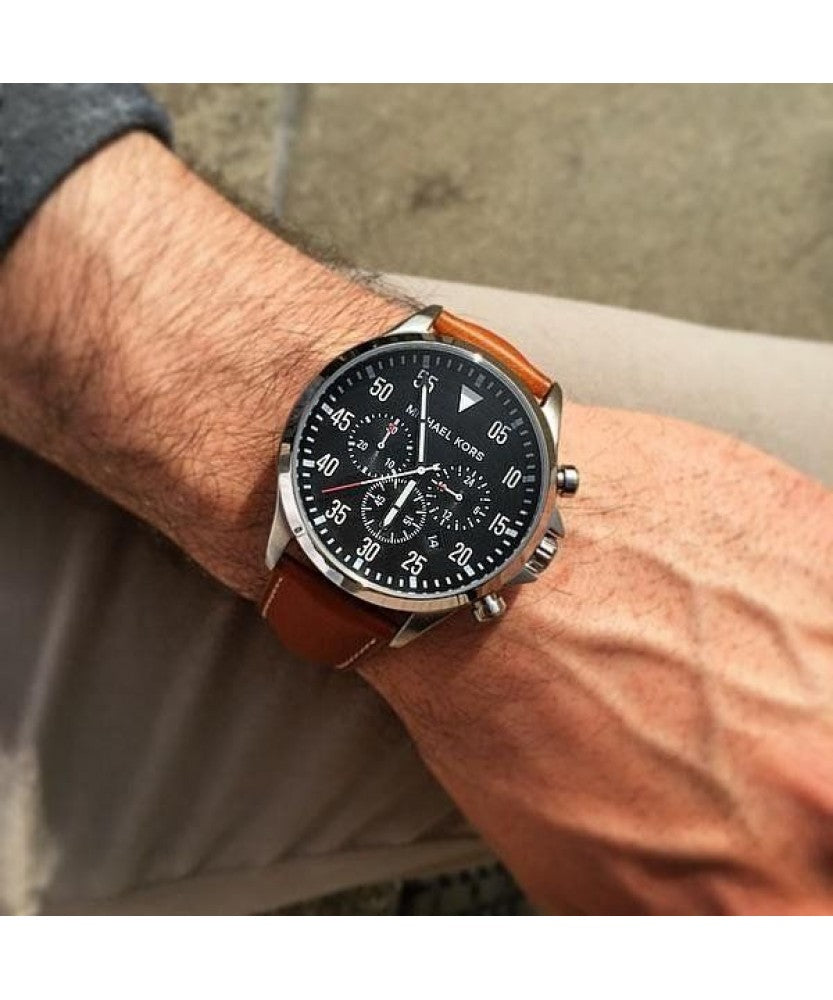  Shop Authentic Michael Kors Gage Chronograph Quartz Black Dial Brown Leather Strap Watch For Men - MK8333 - Luxxuri