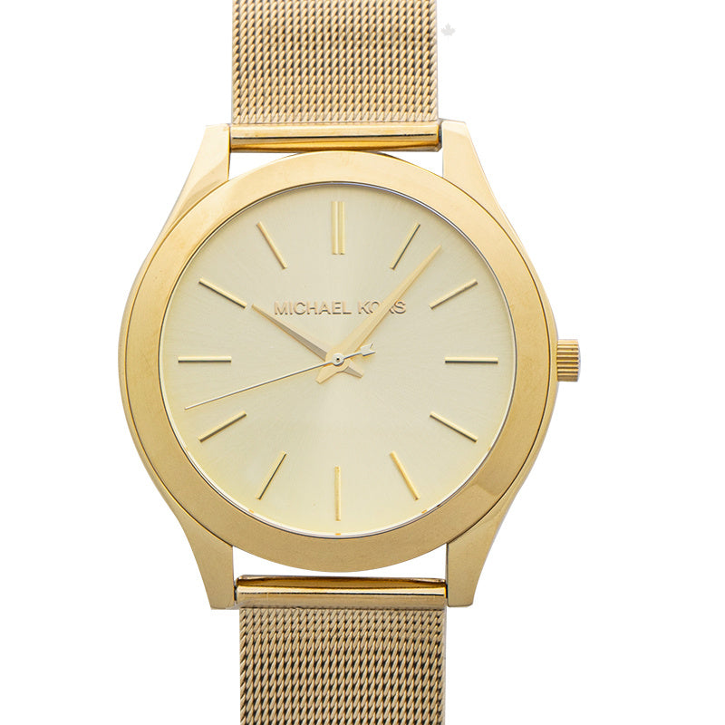 Michael Kors Slim Runway Champagne Dial Gold Mesh Bracelet Watch for Women - MK3282