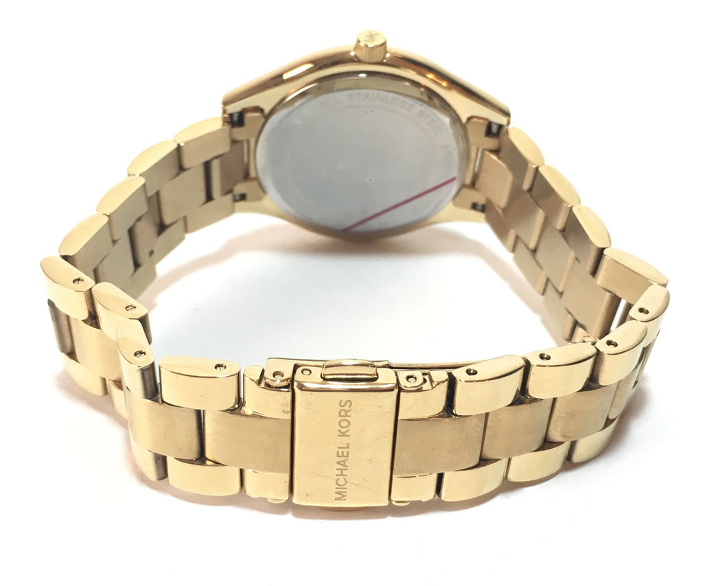  Shop Authentic Michael Kors Mini Runway Slim Gold Dial Gold Steel Strap Watch for Women - MK3512 - Luxxuri