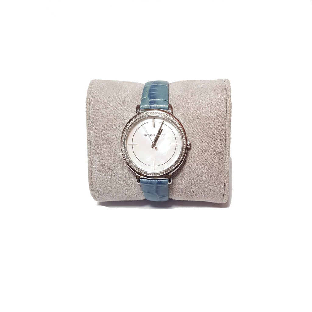  Shop Authentic Michael Kors Cinthia Mother of Pearl Dial Blue Leather Strap Watch for Women - MK2661 - Luxxuri