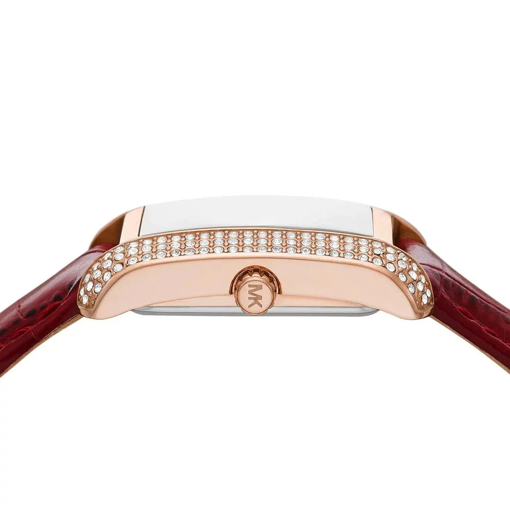  Shop Authentic Michael Kors Emery Quartz Diamonds Silver Dial Red Leather Strap Watch For Women - MK4689 - Luxxuri