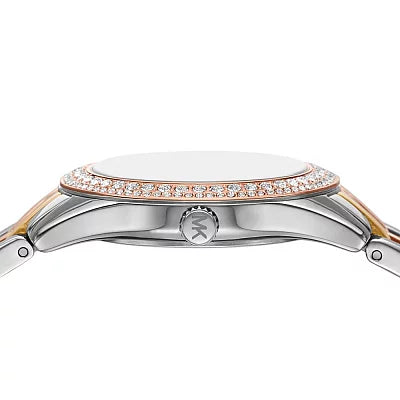  Shop Authentic Michael Kors Harlowe Three-Hand Mother of Pearl White Dial Tri Tone Steel Strap Watch for Women - MK4846 - Luxxuri