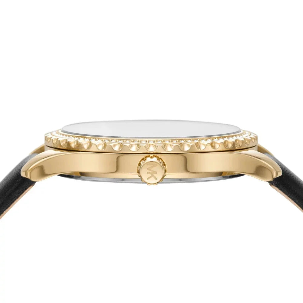  Shop Authentic Michael Kors Layton Three Hand Mother of Pearl Black Dial Black Leather Strap Watch For Women - MK2911 - Luxxuri