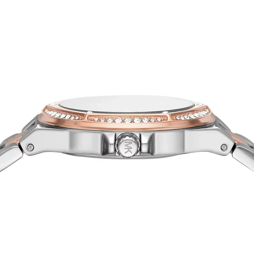  Shop Authentic Michael Kors Lennox Three Hand Quartz Silver Dial Two Tone Steel Strap Watch For Women - MK6989 - Luxxuri