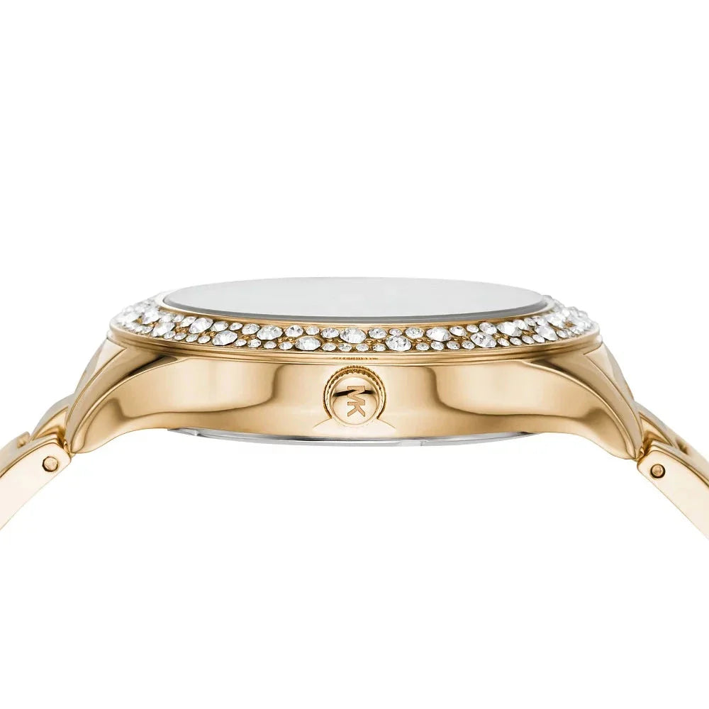  Shop Authentic Michael Kors Liliane Mother of Pearl White Dial Gold Steel Strap Watch For Women - MK4555 - Luxxuri