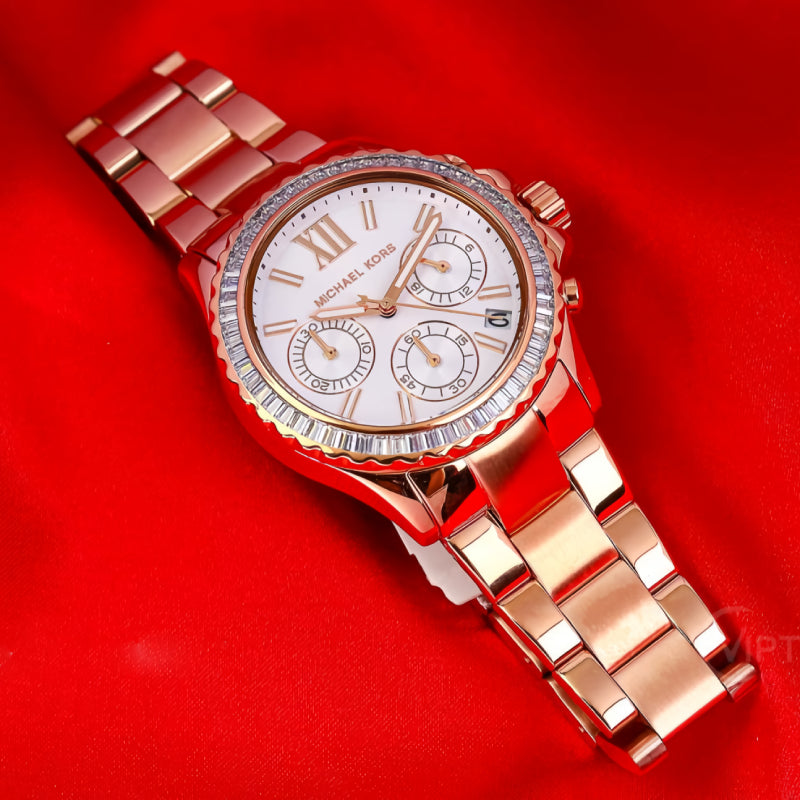  Shop Authentic Michael Kors Everest Chronograph Silver Dial Rose Gold Steel Strap Watch For Women - MK7213 - Luxxuri