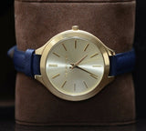  Shop Authentic Michael Kors Runway Quartz Gold Dial Blue Leather Strap Watch For Women - MK2285 - Luxxuri