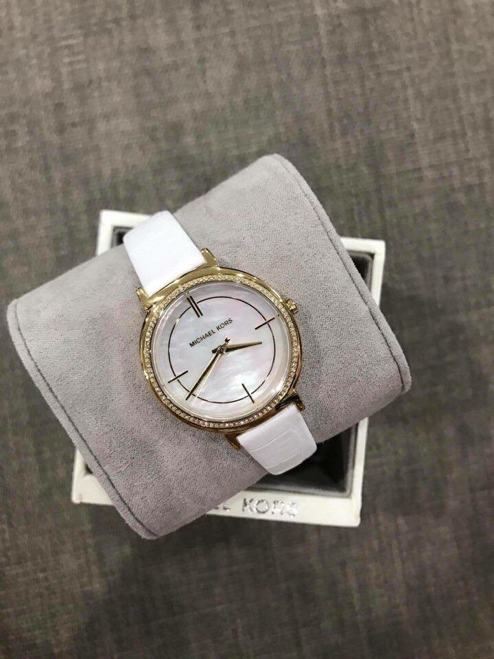  Shop Authentic Michael Kors Cinthia Mother of Pearl Dial White Leather Strap Watch for Women - MK2662 - Luxxuri