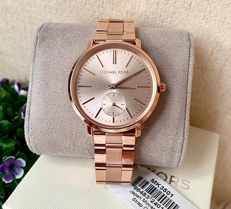  Shop Authentic Michael Kors Jaryn Quartz Rose Gold Dial Rose Gold Steel Strap Watch For Women - MK3501 - Luxxuri