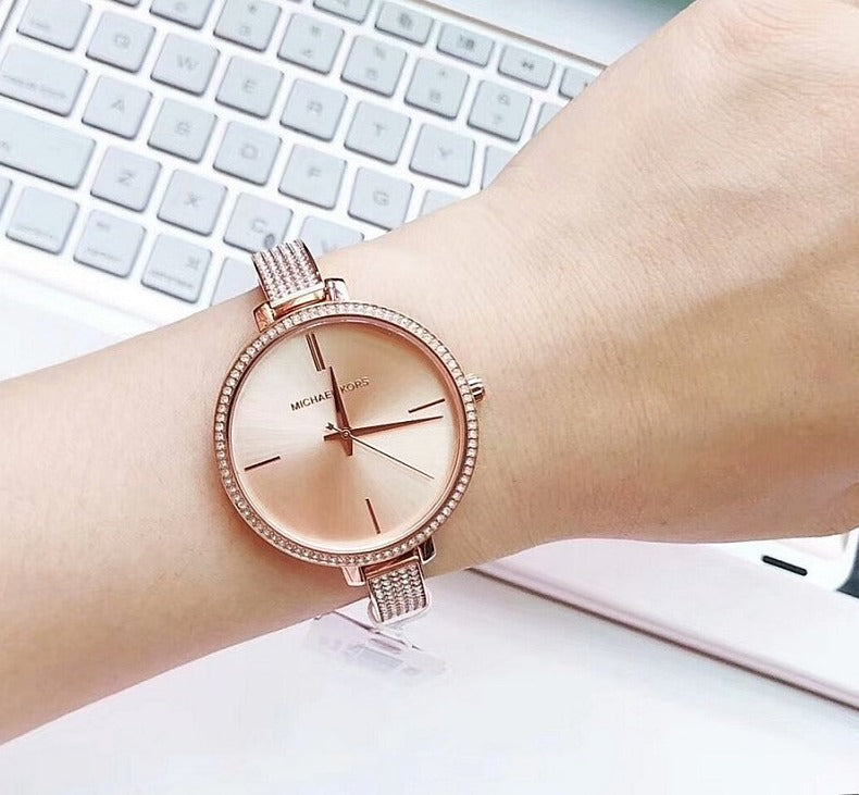  Shop Authentic Michael Kors Jaryn Quartz Rose Gold Dial Rose Gold Steel Strap Watch For Women - MK3785 - Luxxuri