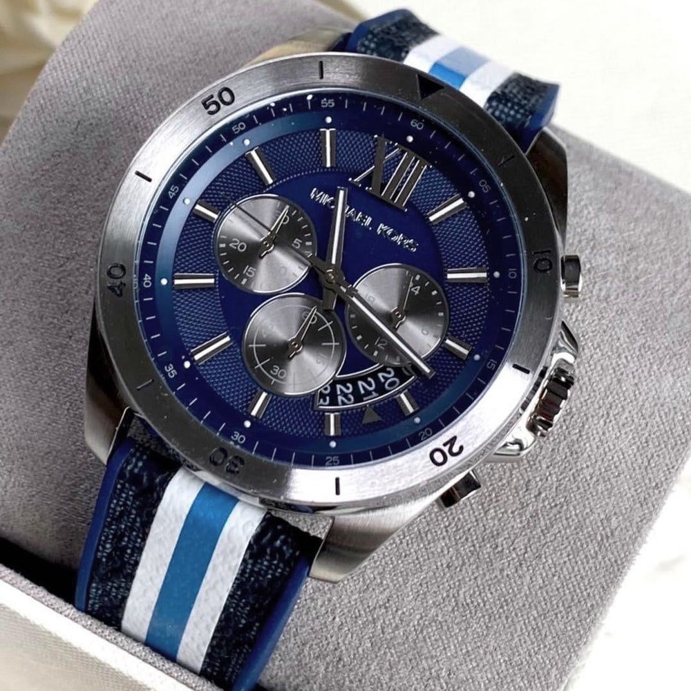  Shop Authentic Michael Kors Brecken Chronograph Blue Dial Two Tone PVC Strap Watch For Men - MK8950 - Luxxuri