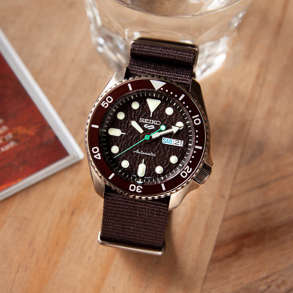  Shop Authentic Seiko 5 Sport Automatic Brown Dial Brown Nylon Strap Watch For Men - SRPD85K1 - Luxxuri
